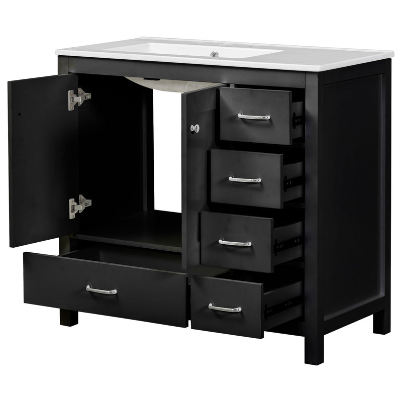 Bathroom Vanity With Sink Combo, 2 Soft Close Doors And 5 Drawers