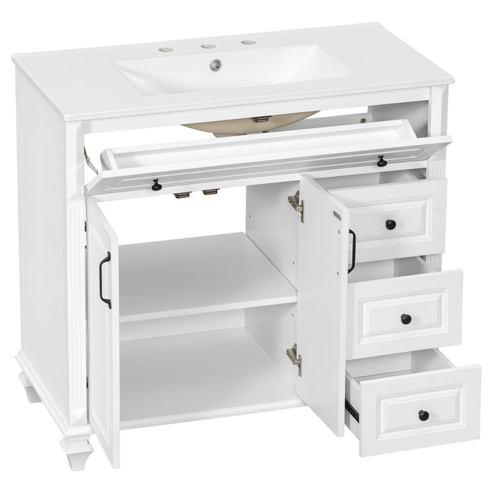 Modern Bathroom Vanity With Sink, 3 Drawers & 2 Doors