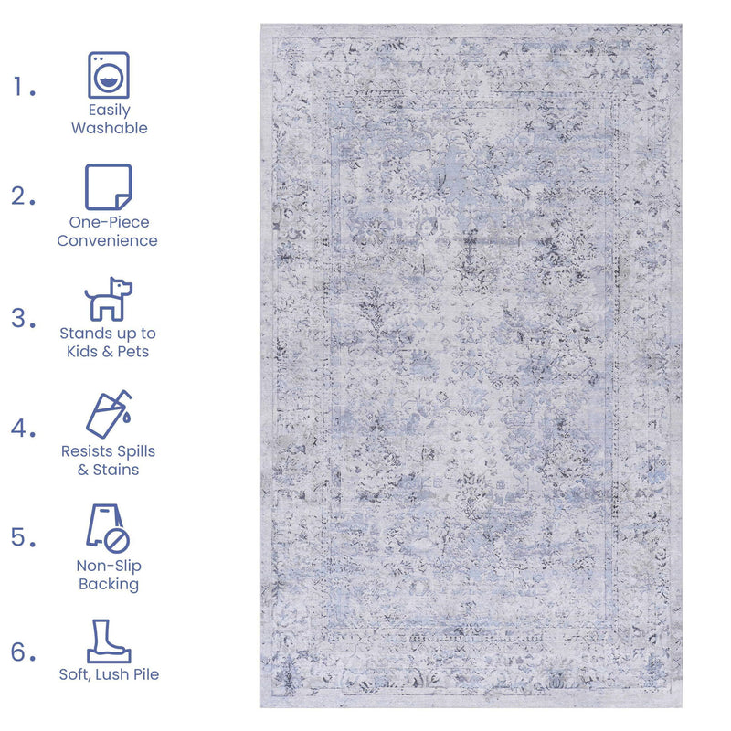 Maval - 4' X 6' Area Rug Washable - Blue / Cream