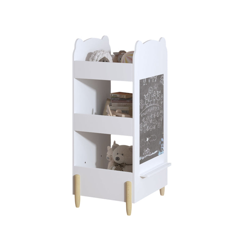 Bear Shaped Bookshelf With Chalkboard Side, 3 Tier Storage Organizer For Playroom - White