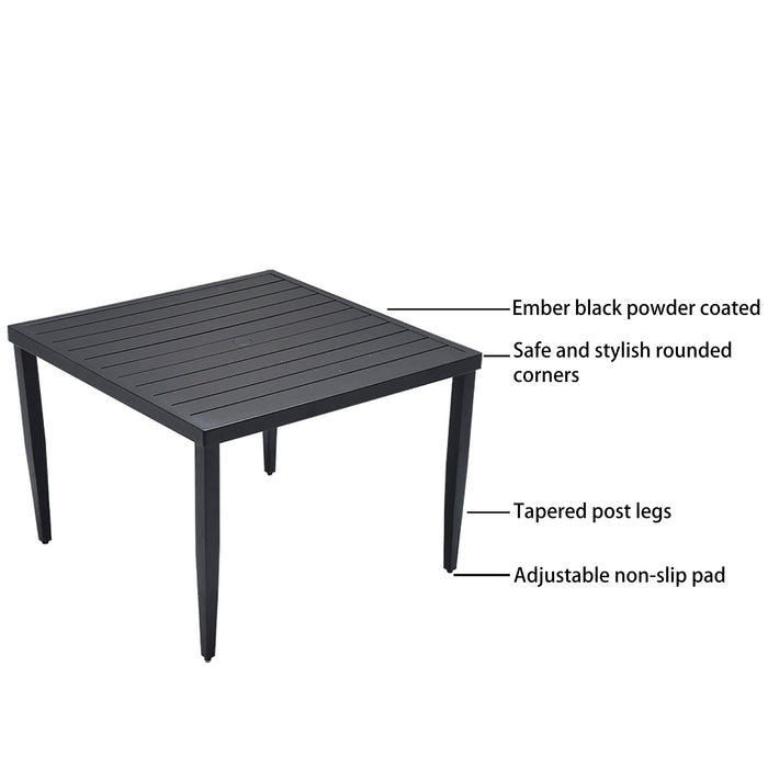 Outdoor Modern Dining Set, Chairs Sunbrella Cushioned And Dining Table With Umbrella Hole