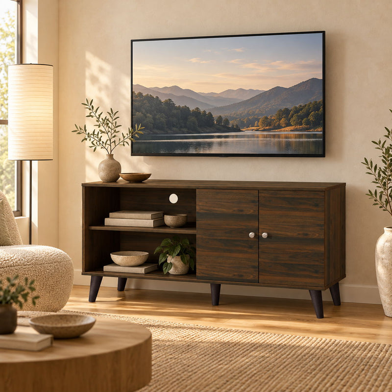 Amidon - TV Stand, With 2 Storage Shelves And 1 Cabinet