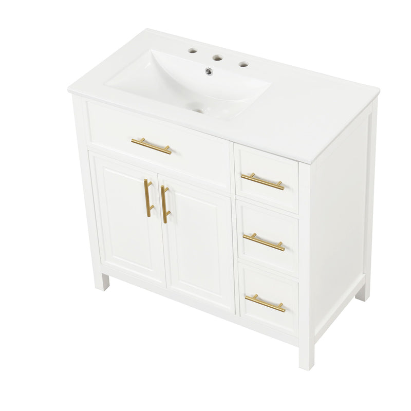 Modern Bathroom Vanity With Sink Top, 2 Doors And 3 Drawers