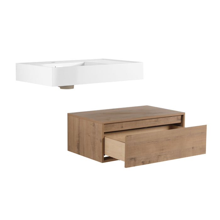 Modern Wall Mounted Bathroom Vanity With Resin Sink And Soft Close Drawer - Imitative Oak