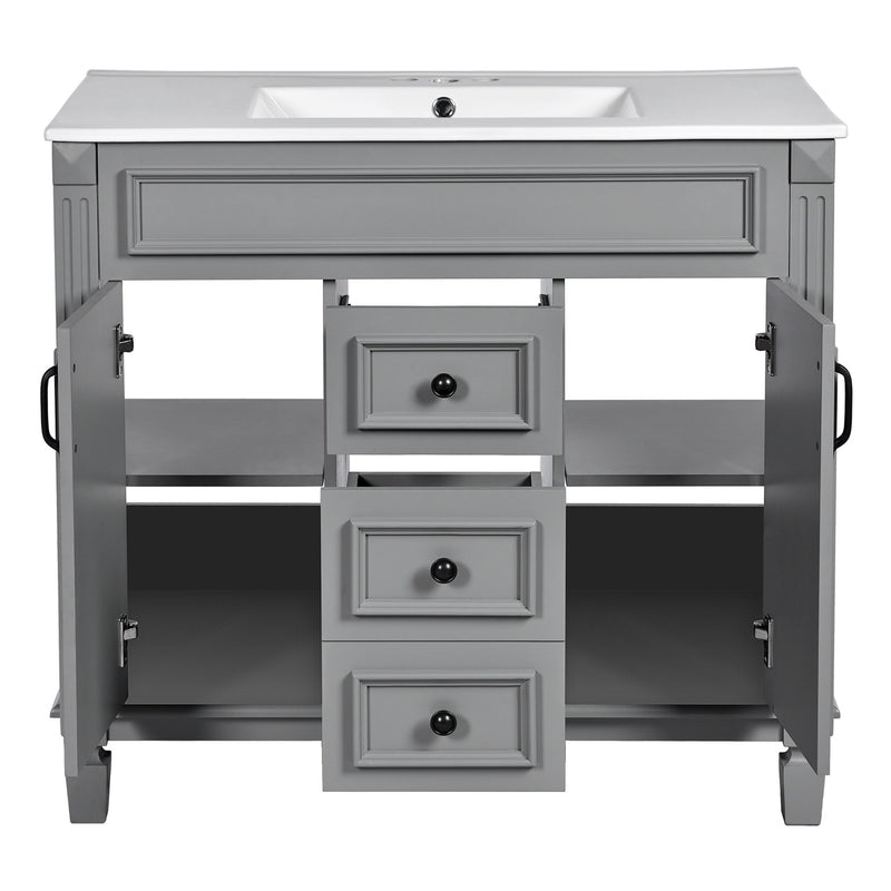 Bathroom Vanity With Top Sink, Basin On Cabinet With 2 Soft Closing Doors And 2 Drawers