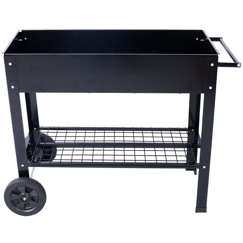 Elevated Mobile Raised Ergonomic Metal Planter Garden Bed With Wheels Powder Coated Steel - Black