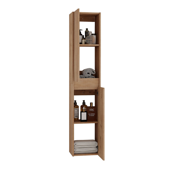 Modern Wall Mounted 30 Inch Bathroom Vanity With Resin Sink And 2 Side Cabinet - Imitative Oak