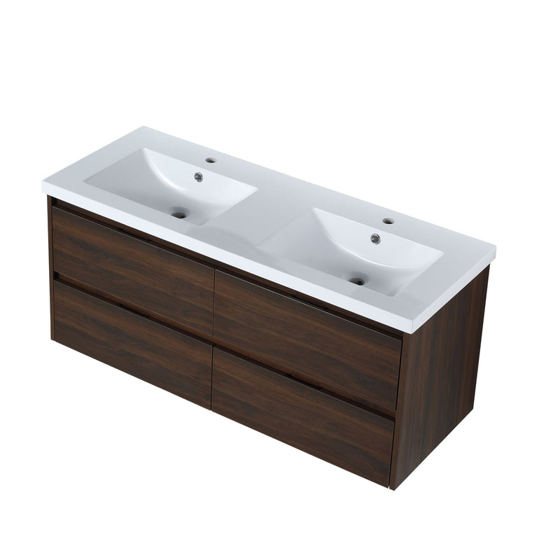 Modern Floating Bathroom Vanity With Dual Resin Sink, Soft Close Drawers