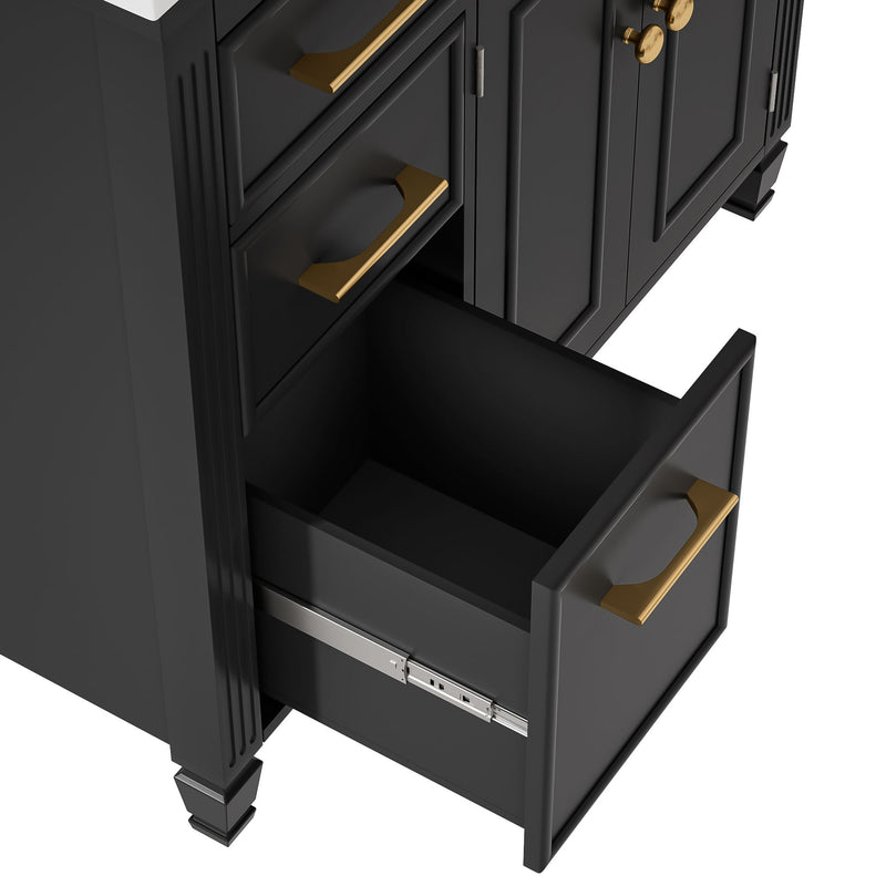 Modern Bathroom Vanity With Ceramic Sink, Freestanding, One Tip Out Drawer, 3 Side Drawers, Adjustable Shelf