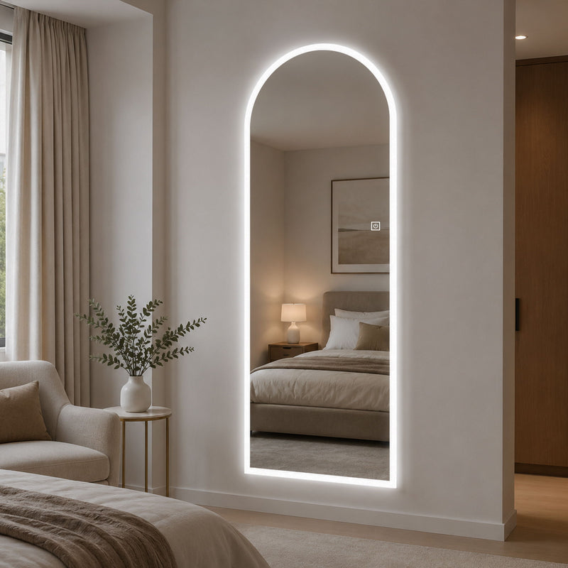 65" X 21" Arched LED Full Length Mirror, Wall Mounted Lighted Full Body Mirror With Frosted Edge Lighting, 3 Color Temperatures & Stepless Dimming - Silver