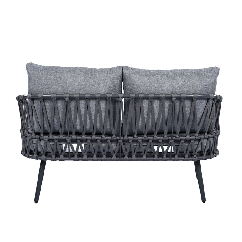 4 Piece Outdoor Patio Furniture Set, Metal Chairs With Woven Rope U Shaped Backrest
