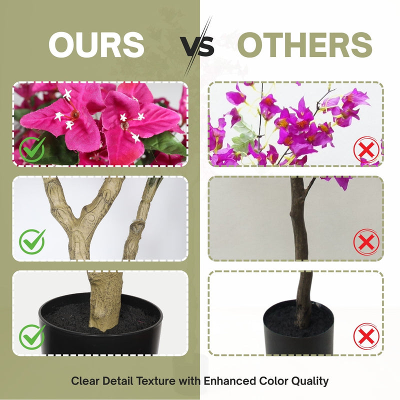 Artificial Bougainvillea Tree, Realistic Faux Potted Plant For Indoor Home Decor - Dark Pink / Green Leaves