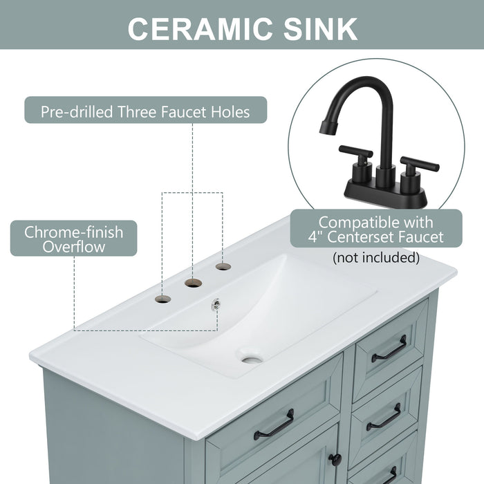 36" Bathroom Vanity With Sink, 2 Tip-Out Drawers, Soft Close Hinges