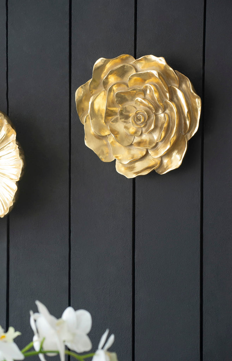 Rose Hanging Resin Wall Accents (Set of 2) - Gold