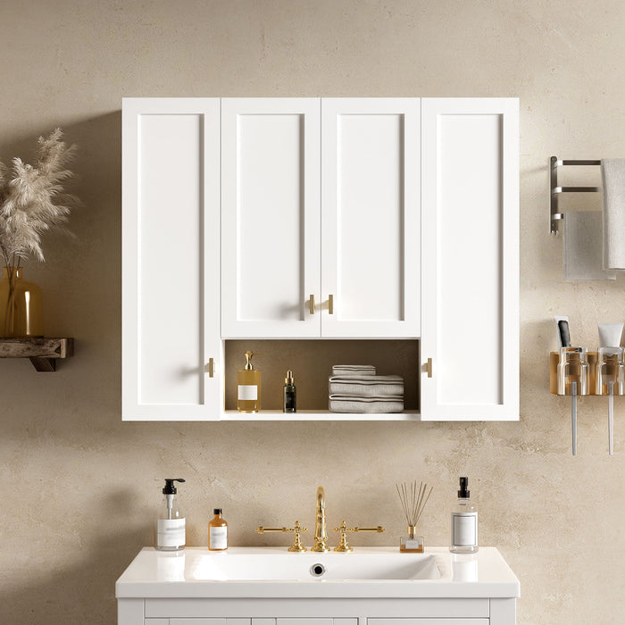 30" Bathroom Cabinet With 5 Adjustable Shelves, Wall Mounted Medicine Cabinet - White