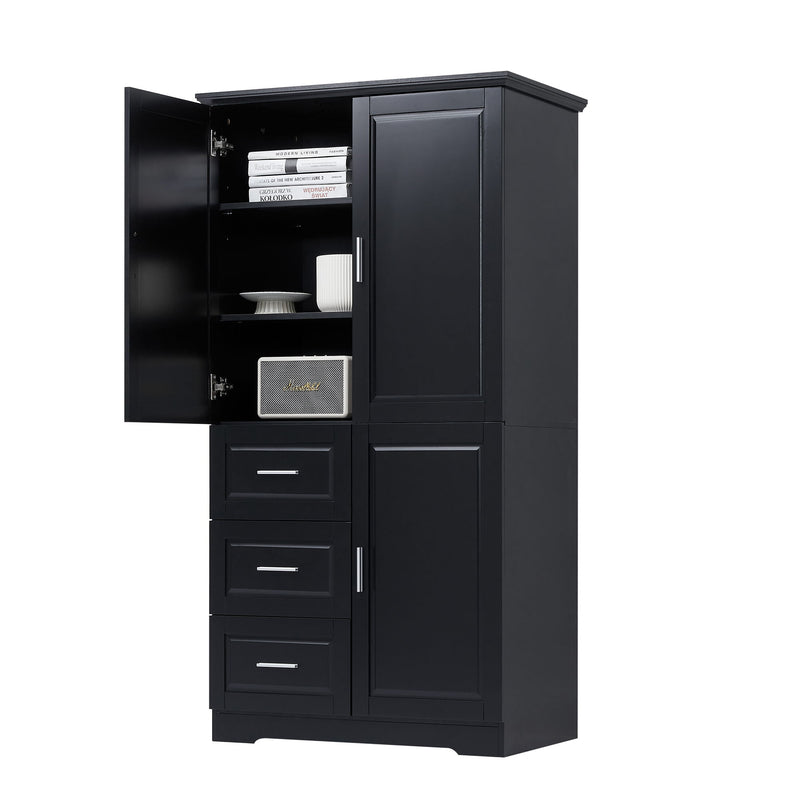 Tall Wide Storage Cabinet With Doors, 3 Drawers