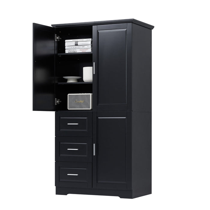 Tall Wide Storage Cabinet With Doors, 3 Drawers