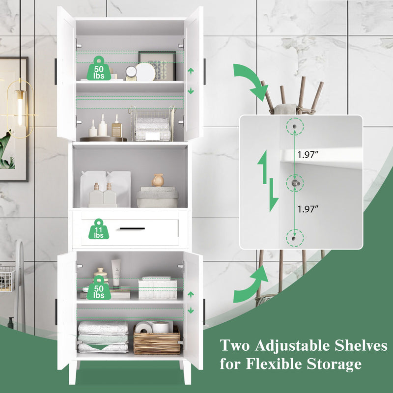 Freestanding Tall Bathroom Cabinet With Soft Close Doors And Adjustable Shelves