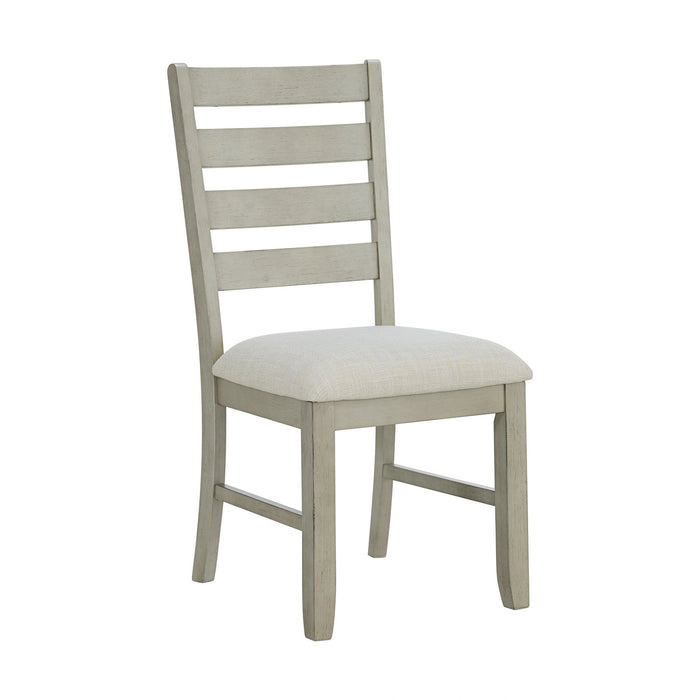 Farmington Ladder Back Dining Side Chair with Light Beige Fabric in Washed Stone (2 Per Carton)