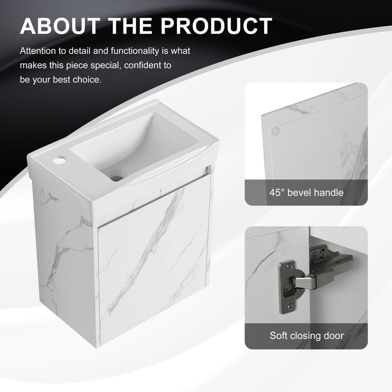 Modern Bathroom Vanity With Ceramic Basin, Wall Mounted Floating Sink Combo, Storage Cabinet