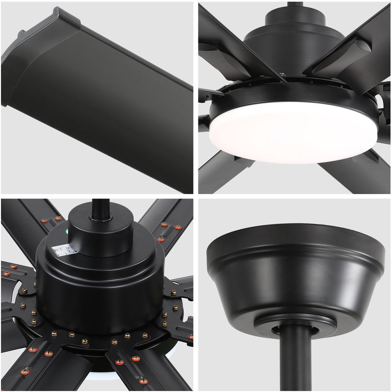 72" Large Design Ceiling Fan With Smart Remote Control, 6 Wind Speed DC Motor For Living Room - Black