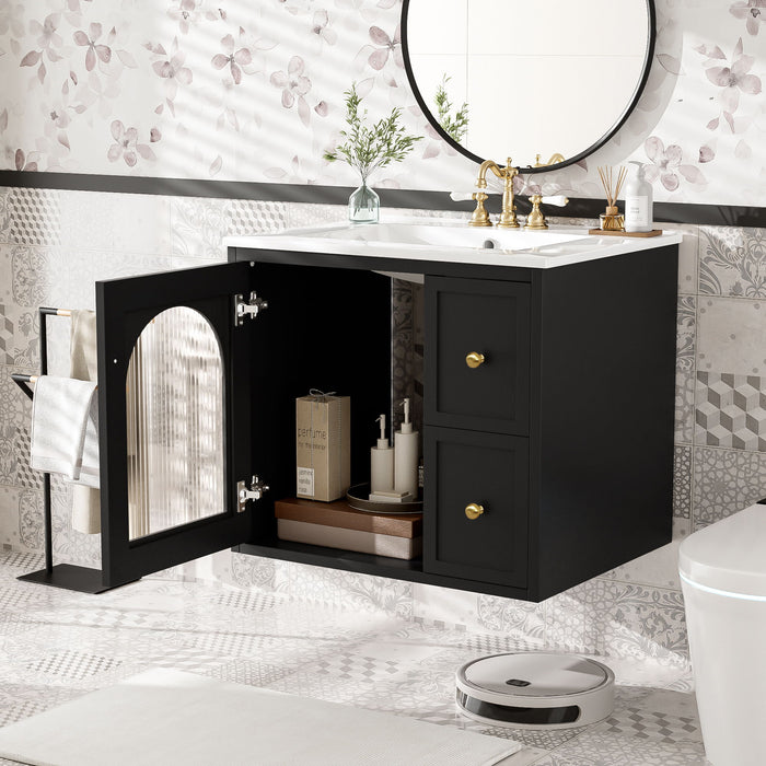 Wall-Mounted Bathroom Vanity Set With Sink, 2 Drawers And Soft-Close Door