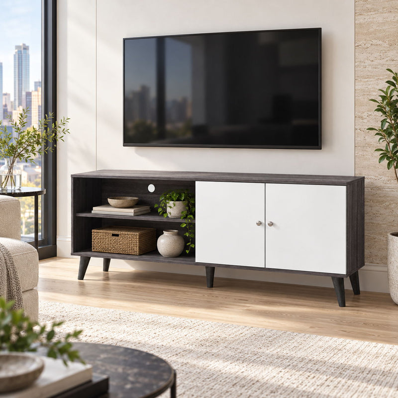 Amidon - TV Stand, With 2 Storage Shelves And 1 Cabinet