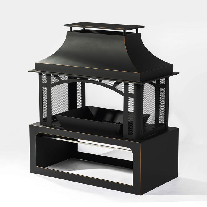 Fireplace, 50000 Btu Fire Pit, Wood Burning Chimney For Outside - Black
