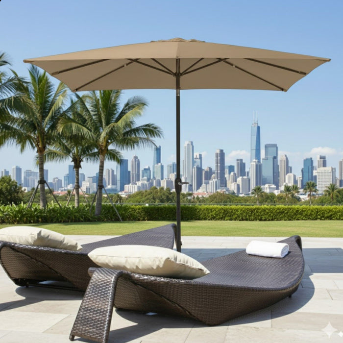 Rectangular Patio Umbrella With Crank Tilt, Polyester UV-Resistant Canopy