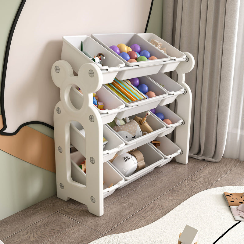 Multi Functional Kids Toy Storage Organizer Cabinet With Hdpe Shelf And 12 Bins - Gray / Ivory