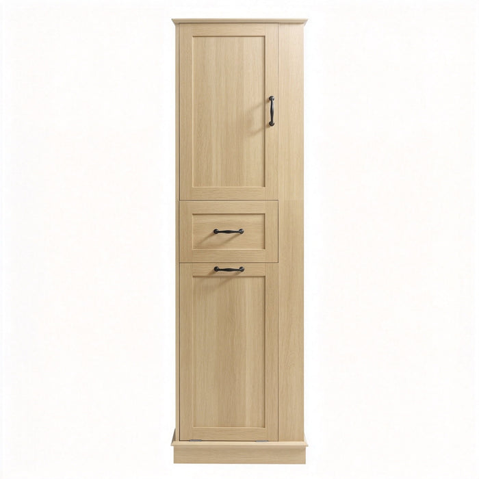 Tall Storage Cabinet With Tilt Out Compartment, Adjustable Shelves, Soft Close Hinges - Natural
