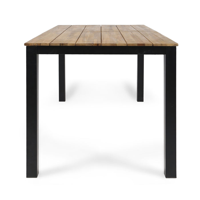 3 Piece Outdoor Dining Set, Rectangular Patio Table & 2 Benches - Black / Teak