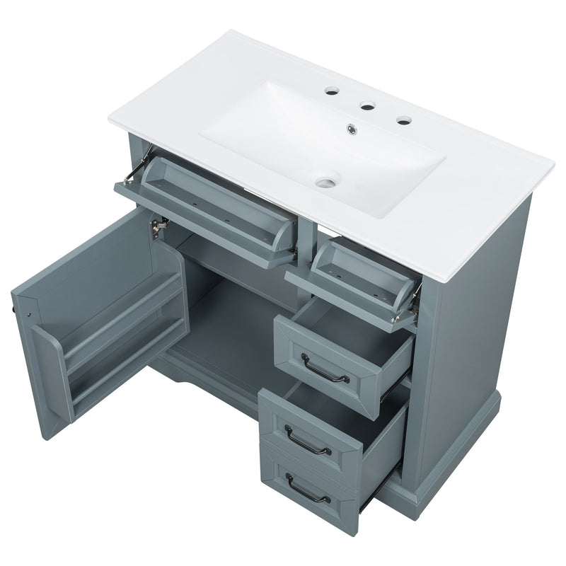 36" Bathroom Vanity With Sink, 2 Tip-Out Drawers, Soft Close Hinges