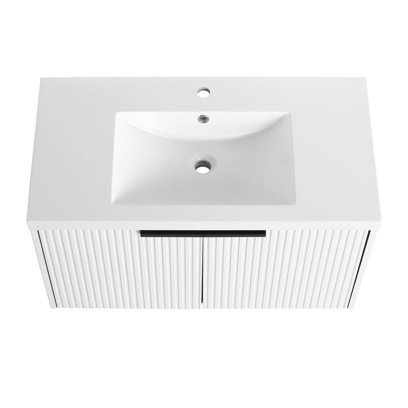 Contemporary Wall Mounted Bathroom Vanity With Resin Double Sink