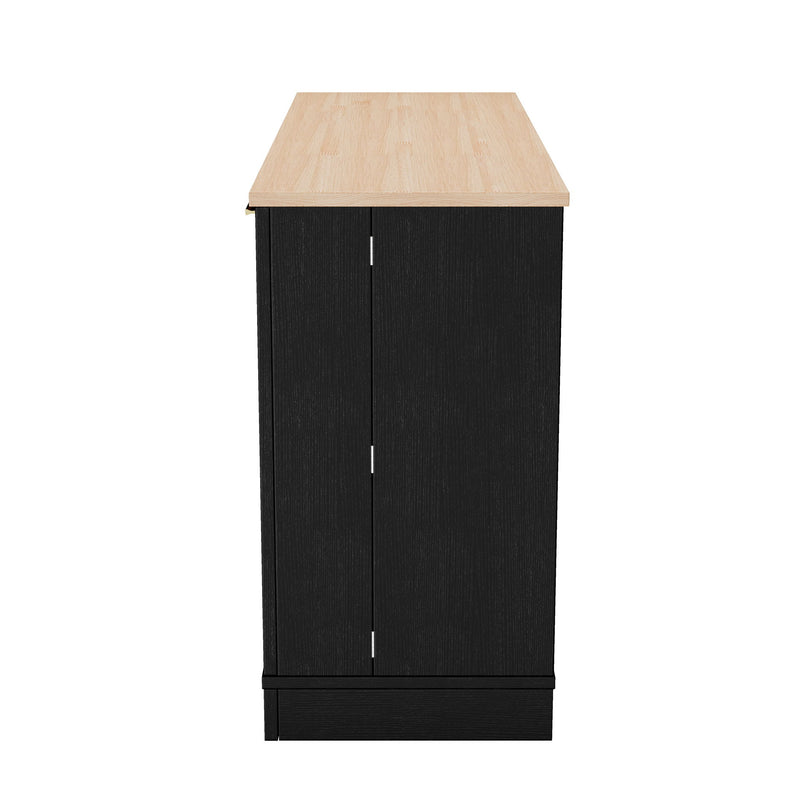 Trexm Multi-Functional Storage Sideboard, Extendable Dining Table, Adjustable Shelves, 3-Tier Pull-Out Rack, Kitchen Island Storage For Kitchen, Dining Room, Living Room (Black)