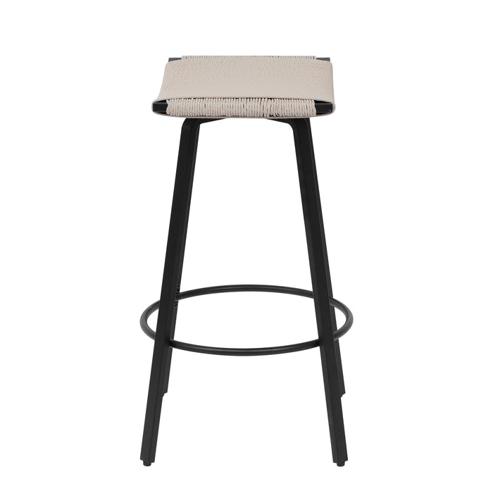 Counter Height Bar Stools Backless Handwoven Kitchen Dining Chairs With Round Footrest (Set of 2) Weaving Pub Stoo - Creamy White