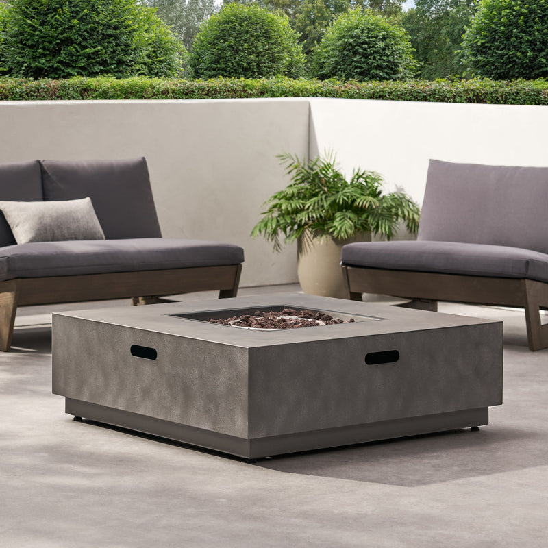 Modern Square Iron Fire Pit 50, 000 Btu - Stone Gray