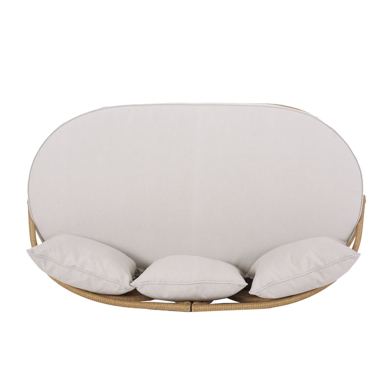 Outdoor Wicker Daybed With Pillows - Light Brown / Beige
