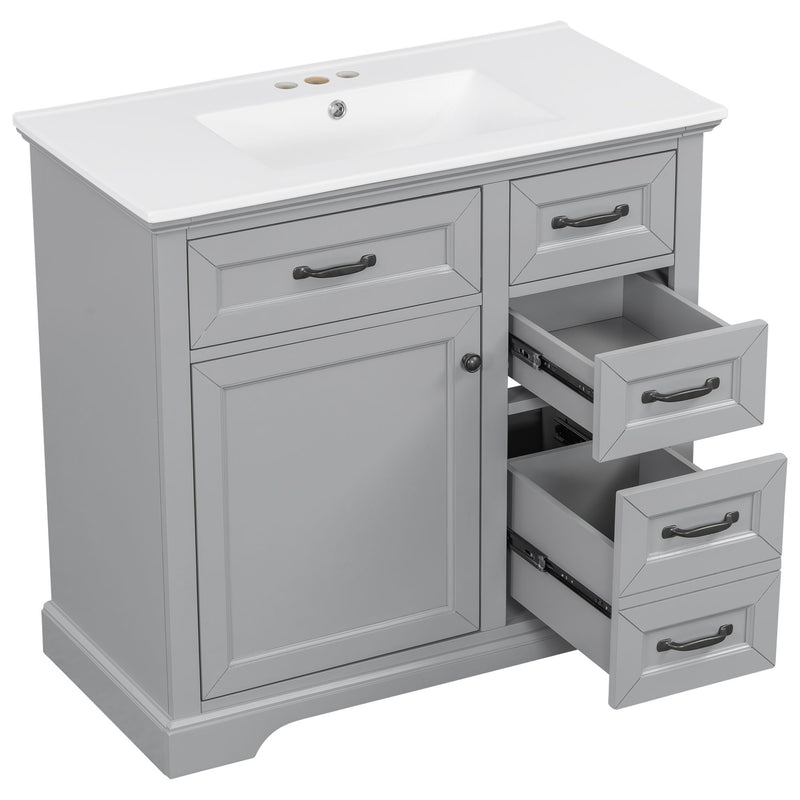 36" Bathroom Vanity With Sink, 2 Tip-Out Drawers, Soft Close Hinges