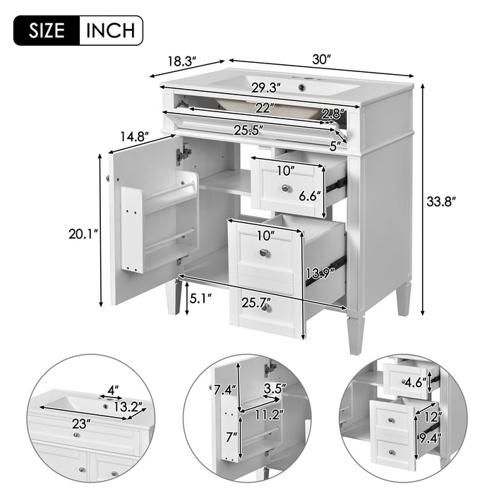Bathroom Vanity With Top Sink, 2 Doors And 3 Drawers, Freestanding Set With Mirror Cabinet