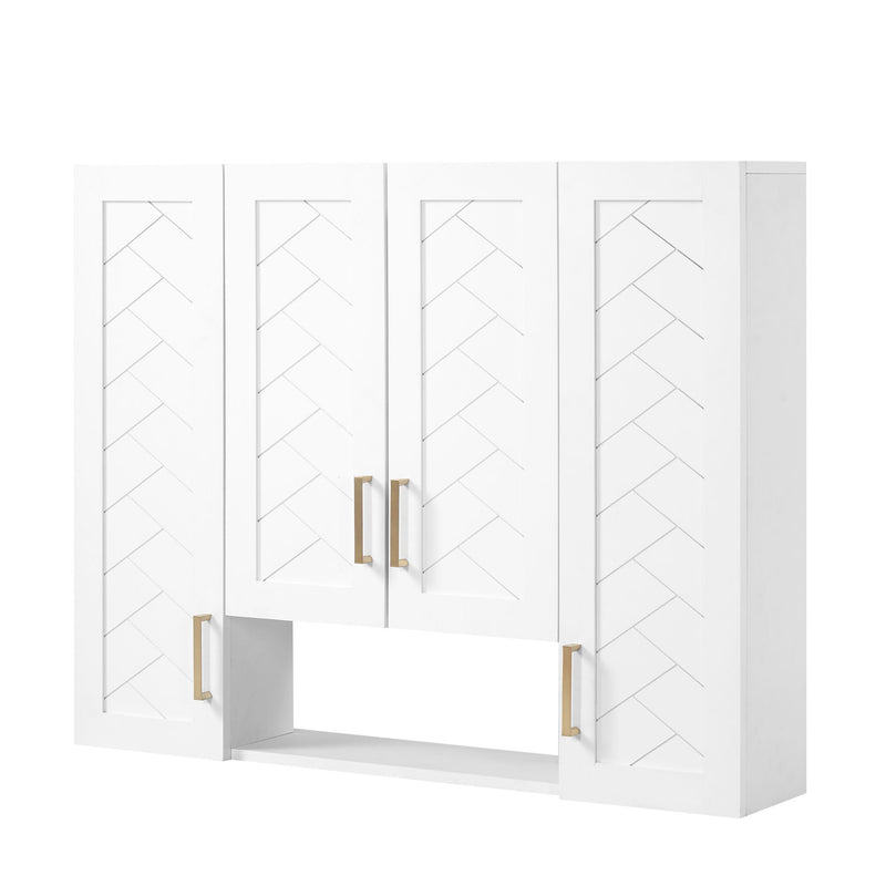 Wall Mounted Medicine Cabinet With 5 Adjustable Shelves, Exquisite Carving - White