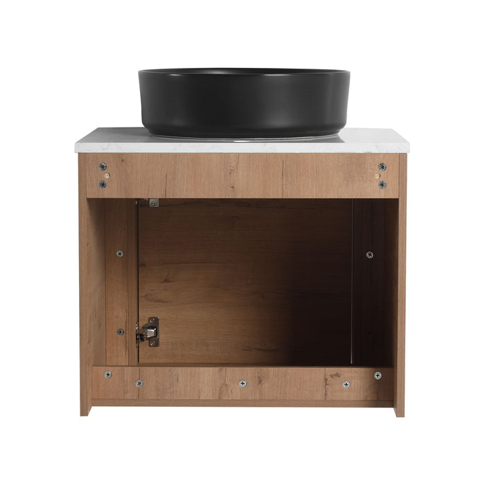 Wall Mounted Bathroom Vanity With Art Sink, 2 Storage Shelves, Soft Close Door