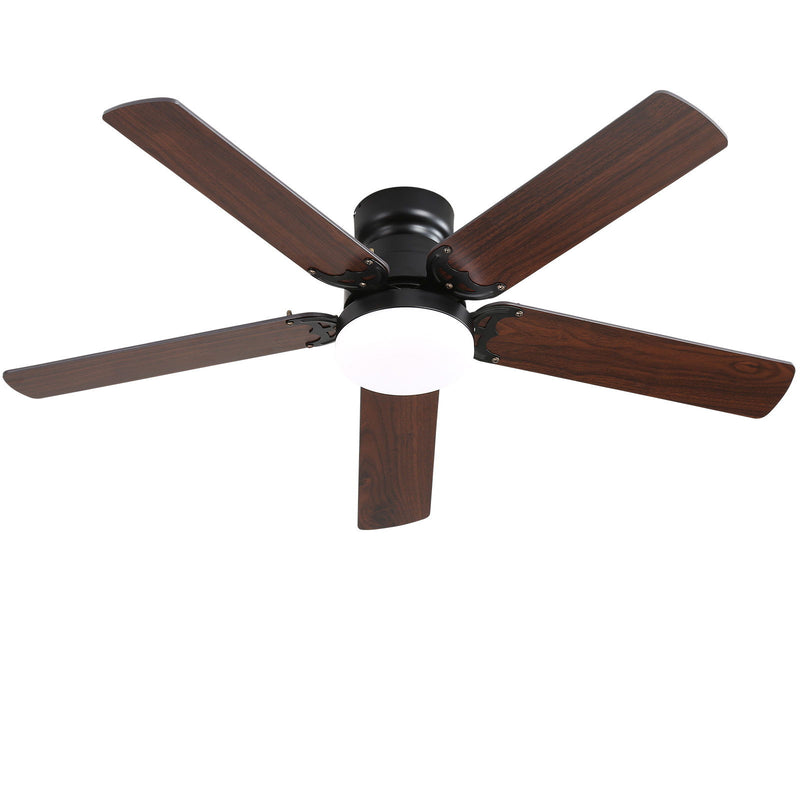 Low Profile Ceiling Fan With Reversible DC Motor, Remote Control, LED Light - Black