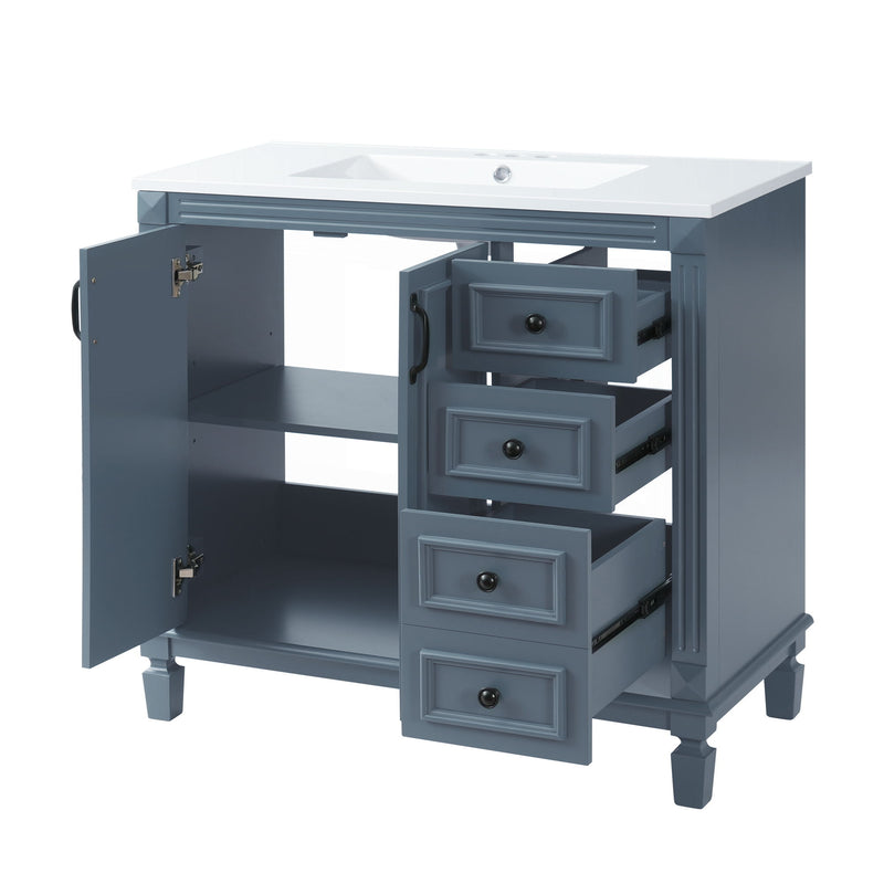 Bathroom Vanity With Sink And Storage, 2 Drawers, 1 Deep Drawer, Adjustable Shelf - Blue