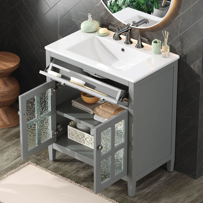 Bathroom Vanity With Ceramic Sink, Adjustable Shelf & Tip Out Tray