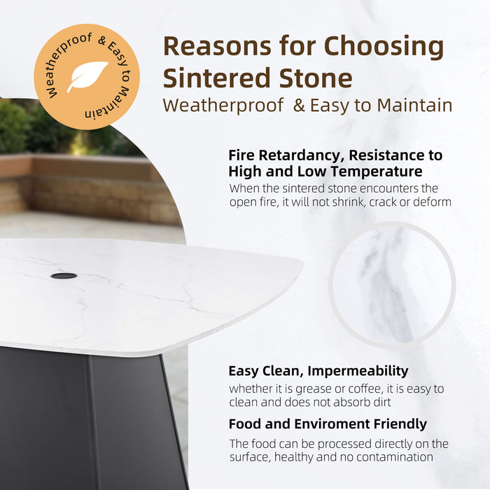 Outdoor Patio Dining Set, Squircle Dining Table, Dining Chairs With Sunbrella Cushions