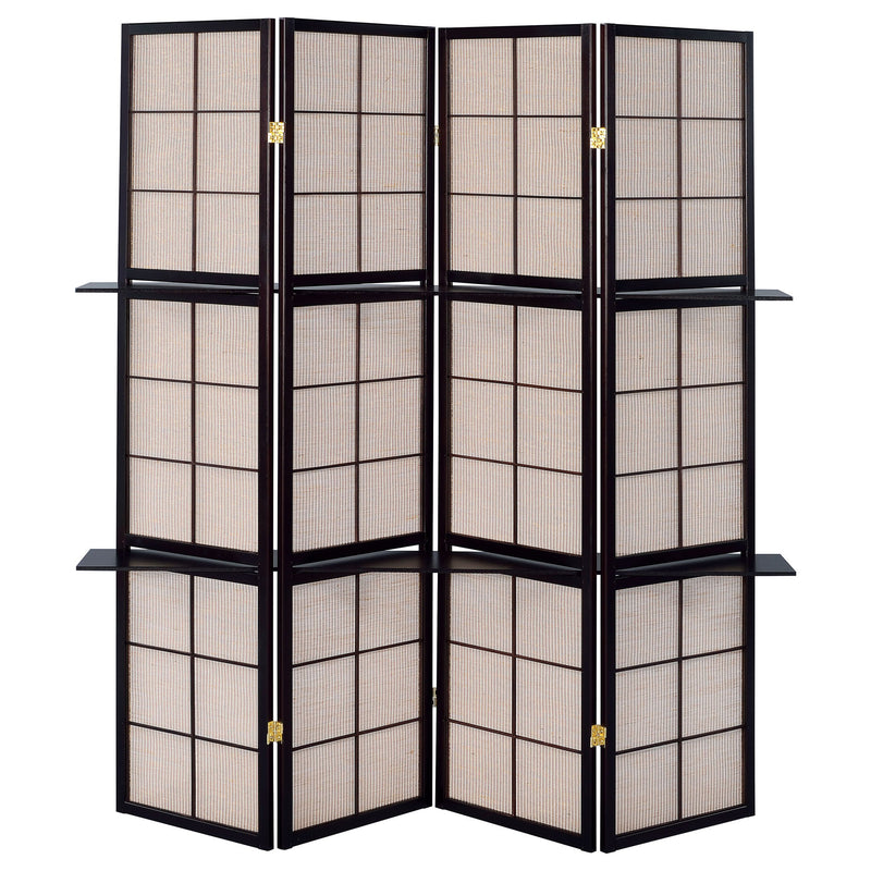 4 Panel Folding Screen With Shelves - Brown