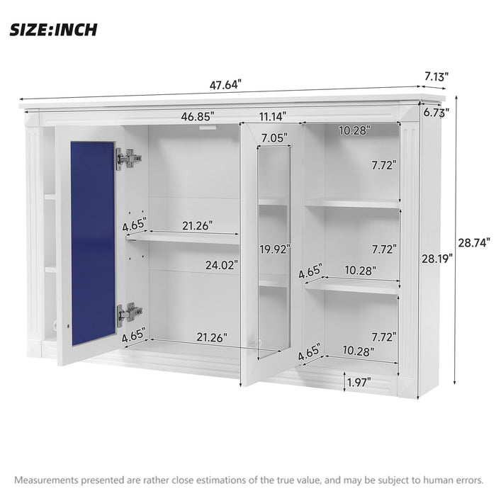 Wall-Mounted Mirror Cabinet With Adjustable Shelf And Open Shelves
