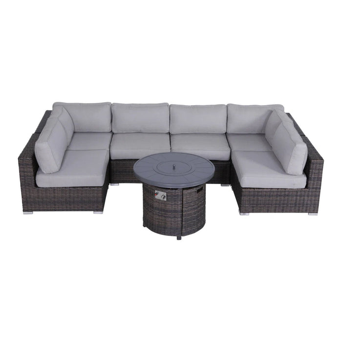 Wicker Outdoor Lounge Set With Cushions And Fire Pit
