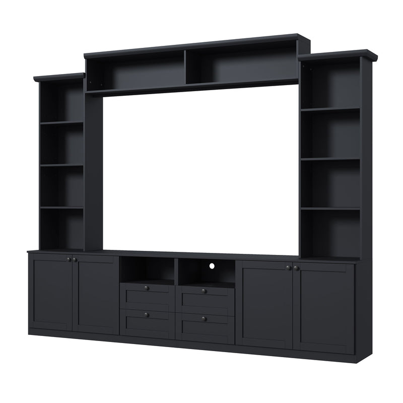 Farmhouse Elegant Entertainment Center Wall Unit With 4 Drawers